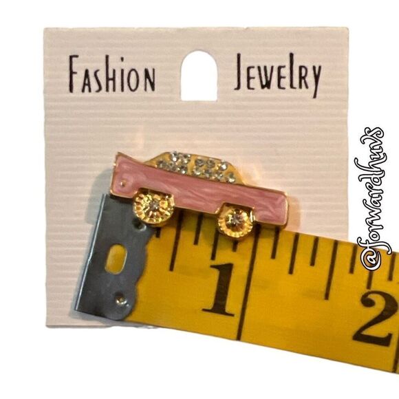 Bundle Sale 3 for $15 | Enamel Pink Car Brooch with Rhinestones - Picture 4 of 8
